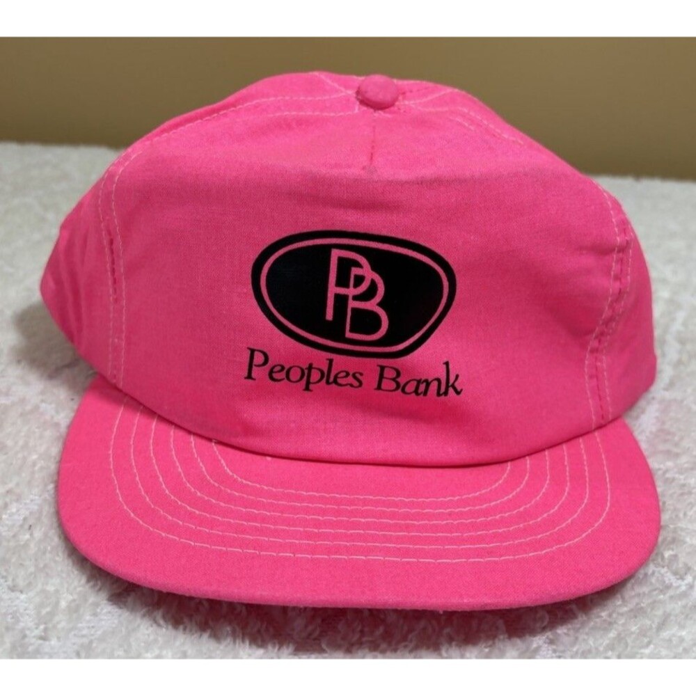 Vintage 80s People Bank Neon Pink Trucker SnapBack